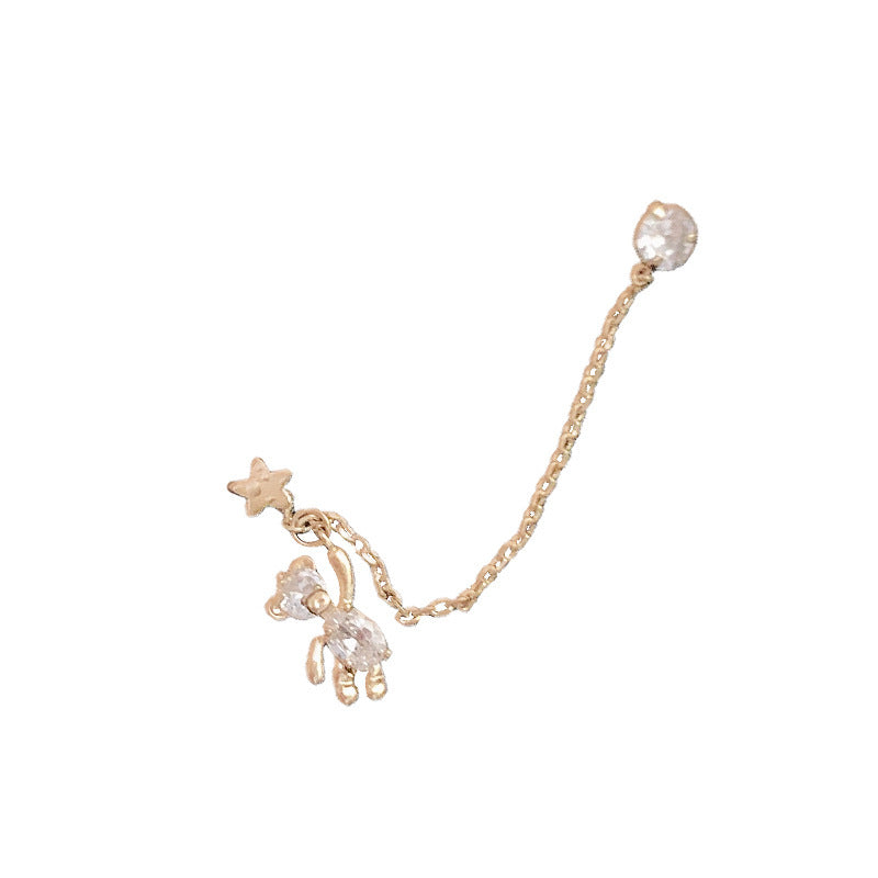 Cute Shiny Rhinestone Bear Tassel Earrings